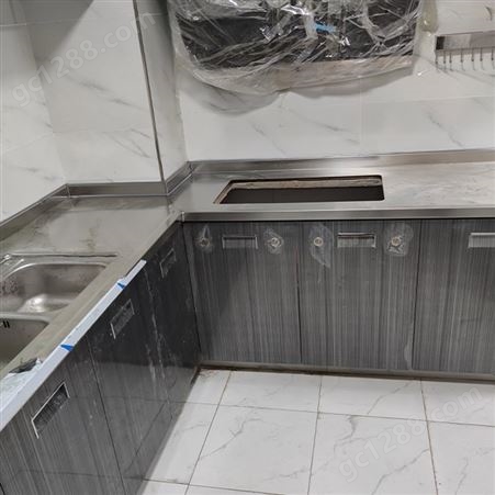 现代家装 不锈钢橱柜 304台面 灶台厨房柜一体 宏福鑫定制